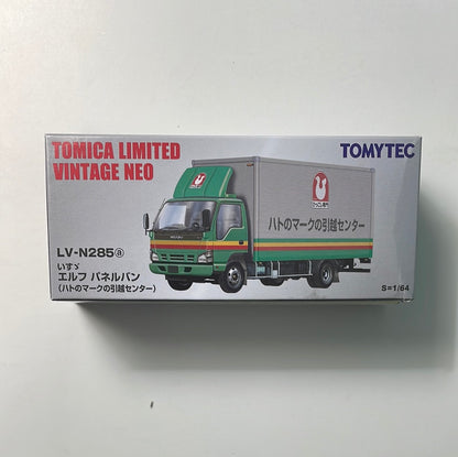 Tomica 1/64 LV-N285a Isuzu Elf Panel Van (Pigeon Mark Moving Center) Green & Grey