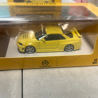 Time Micro 1/64 Nissan Skyline GT-R R34 Z Tune Lemon Yellow