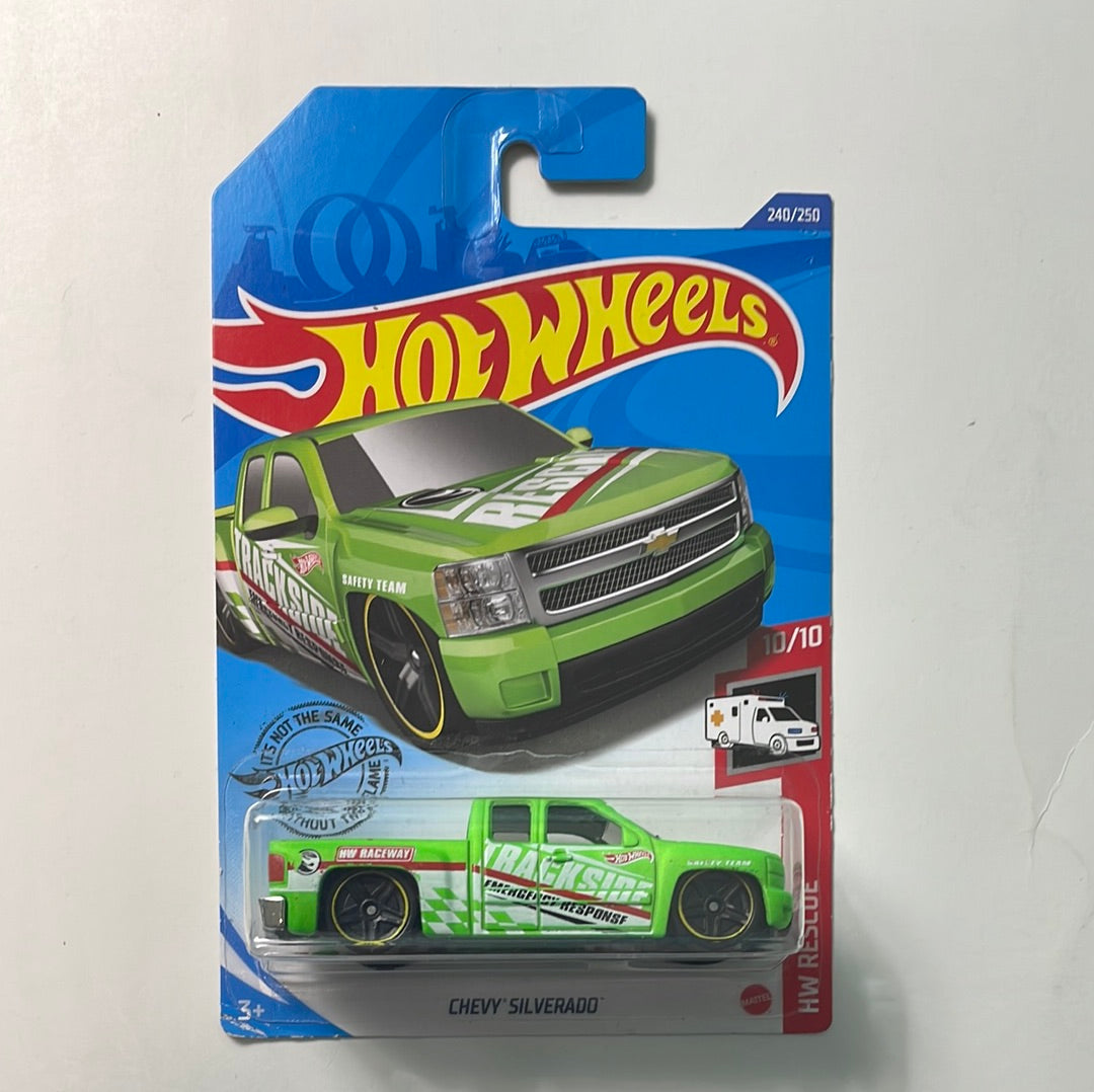 Hot Wheels 1/64 Treasure Hunt Chevy Silverado Green - Damaged Box