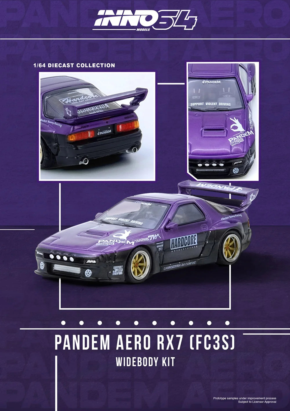 Inno64 1/64 Mazda RX-7 (FC3S) 'Pandem Rocket Bunny' Purple & Black