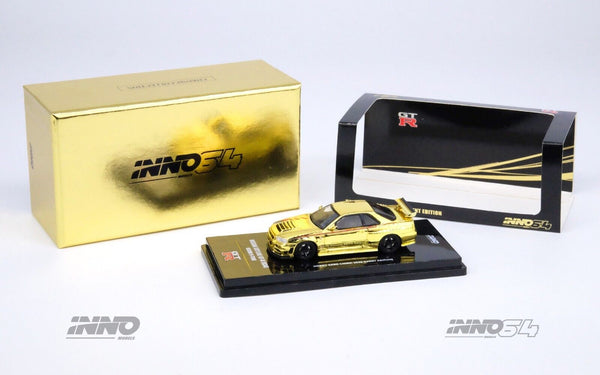 Inno64 1/64 Nissan Skyline GT-R (R34) Nismo R-Tune Hobby Expo China 2023 Event Edition Gold Chrome - Damaged Box