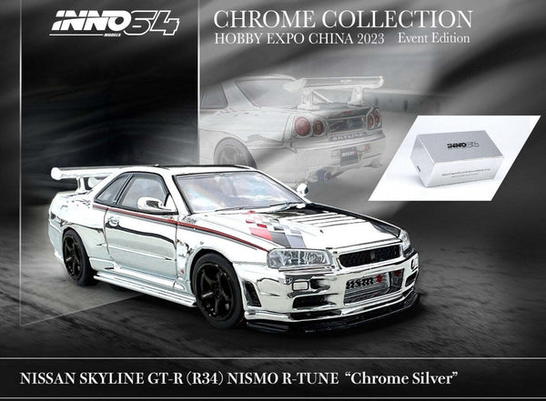Inno64 1/64 Nissan Skyline GT-R (R34) Nismo R-Tune Hobby Expo China 2023 Event Edition Silver Chrome