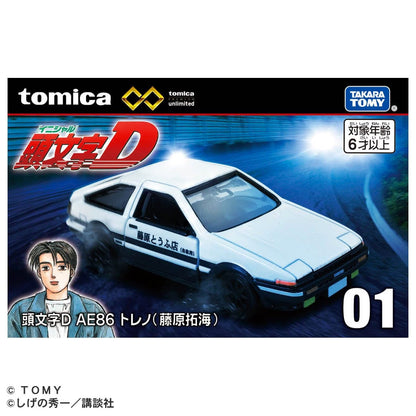 Tomica Premium Unlimited 1/64 #01 Initial D AE86 Trueno (Takumi Fujiwara) White 29766 - Damaged Box