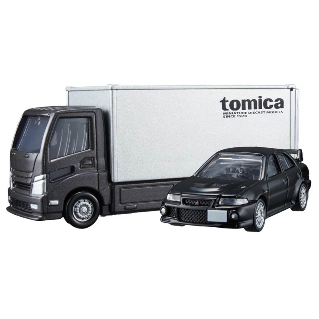 Tomica Premium 1/64 Transporter Mitsubishi Lancer Evolution VI GSR Black & White -Damaged Box