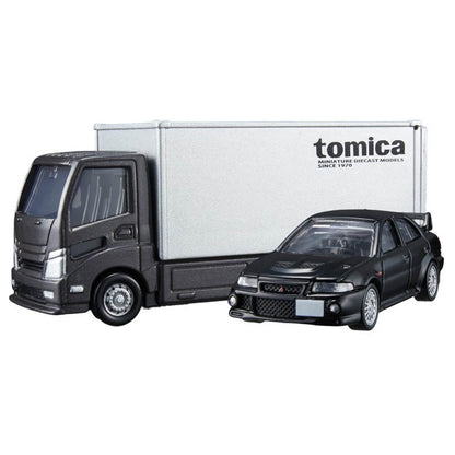 Tomica Premium 1/64 Transporter Mitsubishi Lancer Evolution VI GSR Black & White -Damaged Box