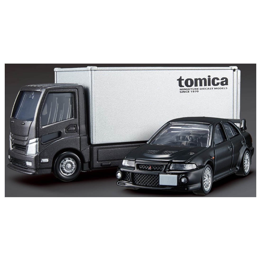 Tomica Premium 1/64 Transporter Mitsubishi Lancer Evolution VI GSR Black & White -Damaged Box