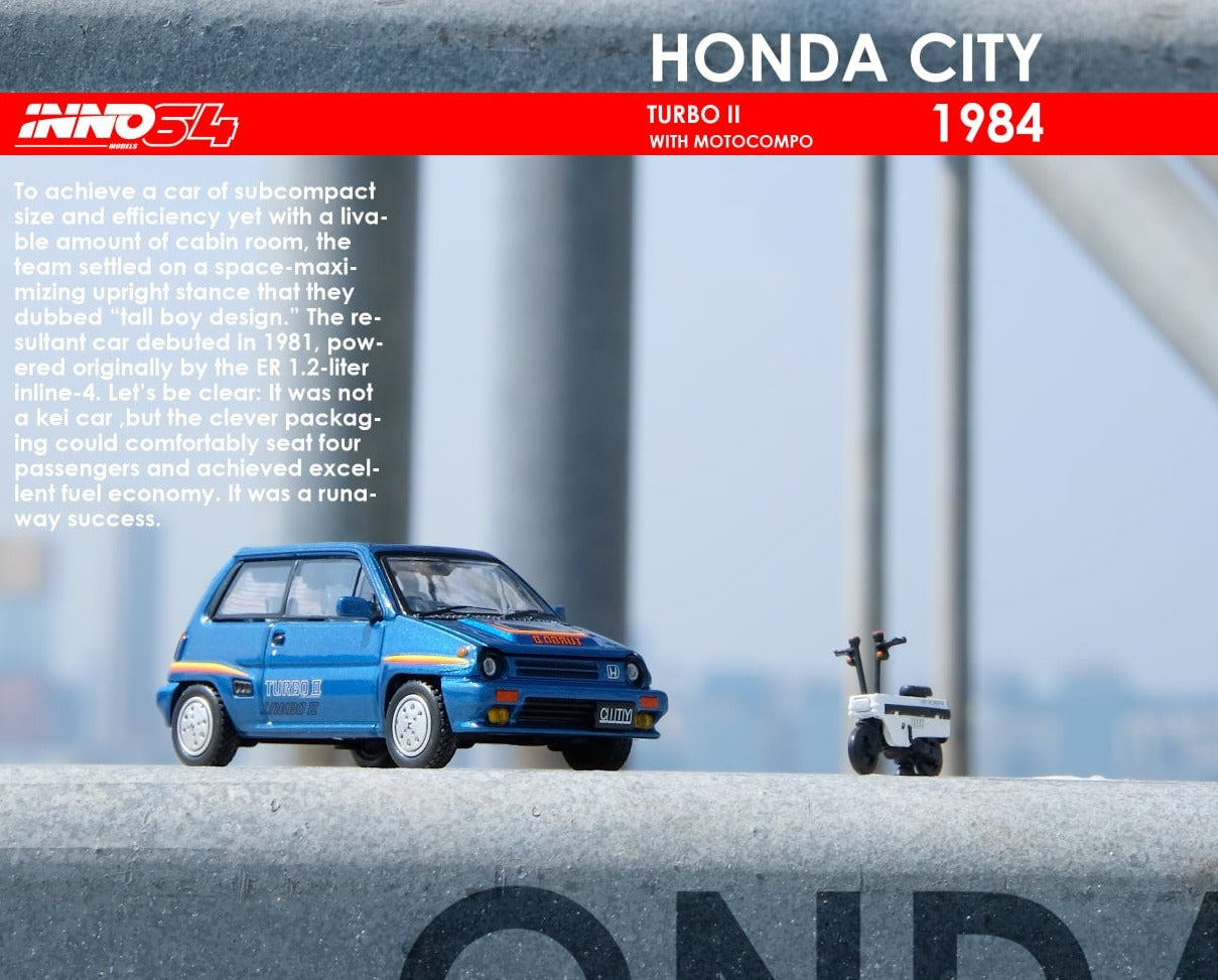 Inno64 1/64 Honda City Turbo II Blue w/ Motocompo - IN64-CITYII-BLU - Damaged Box