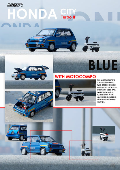 Inno64 1/64 Honda City Turbo II Blue w/ Motocompo - IN64-CITYII-BLU - Damaged Box