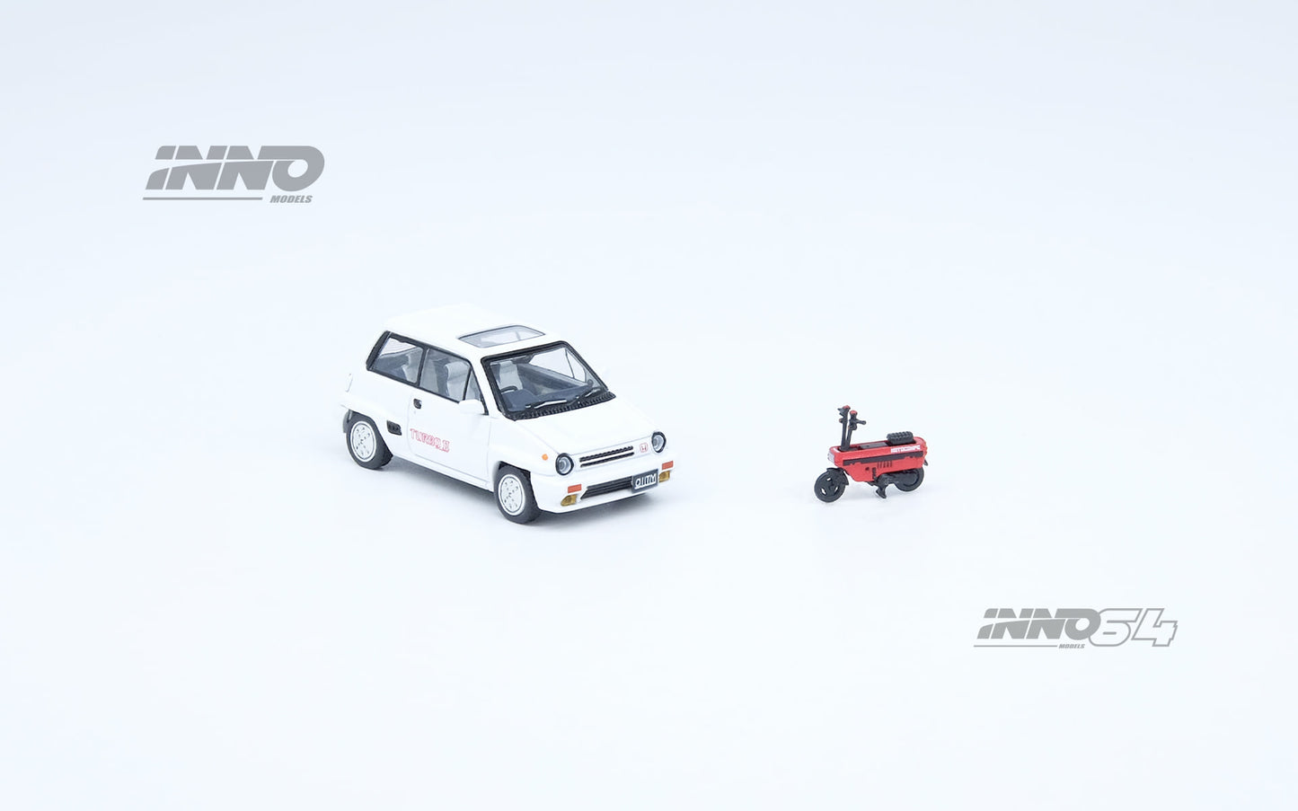 Inno64 1/64 Honda City Turbo II White w/ Red Motocompo