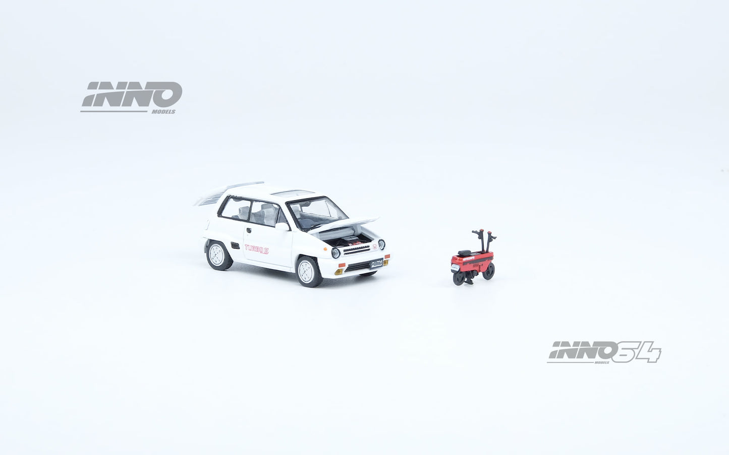 Inno64 1/64 Honda City Turbo II White w/ Red Motocompo
