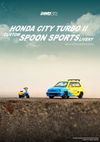 Inno64 1/64 Honda City Turbo II Spoon Sports w/ Motocompo Yellow & Blue - Damaged Car