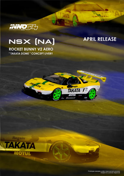 Inno64 1/64 Honda NSX (NA1) Rocket Bunny V2 Aero Takata Dome Yellow & White