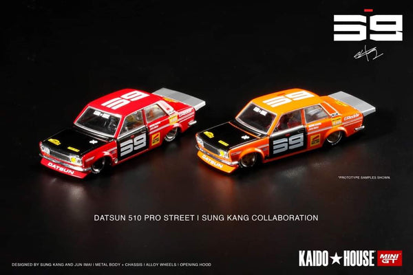 Mini GT Kaido House Datsun 510 Pro Street Sung  Kang Red & Orange (Pair of 2)