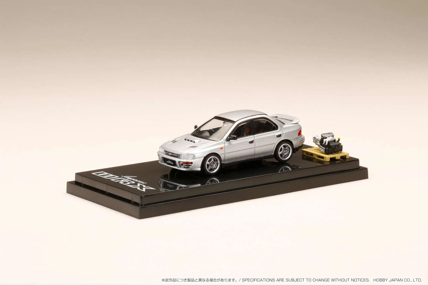 Hobby Japan 1/64 Subaru Impreza WRX (GC8) 1992 Light Silver Metallic w/ Engine Display Model