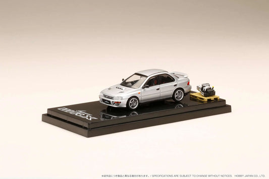 Hobby Japan 1/64 Subaru Impreza WRX (GC8) 1992 Light Silver Metallic w/ Engine Display Model