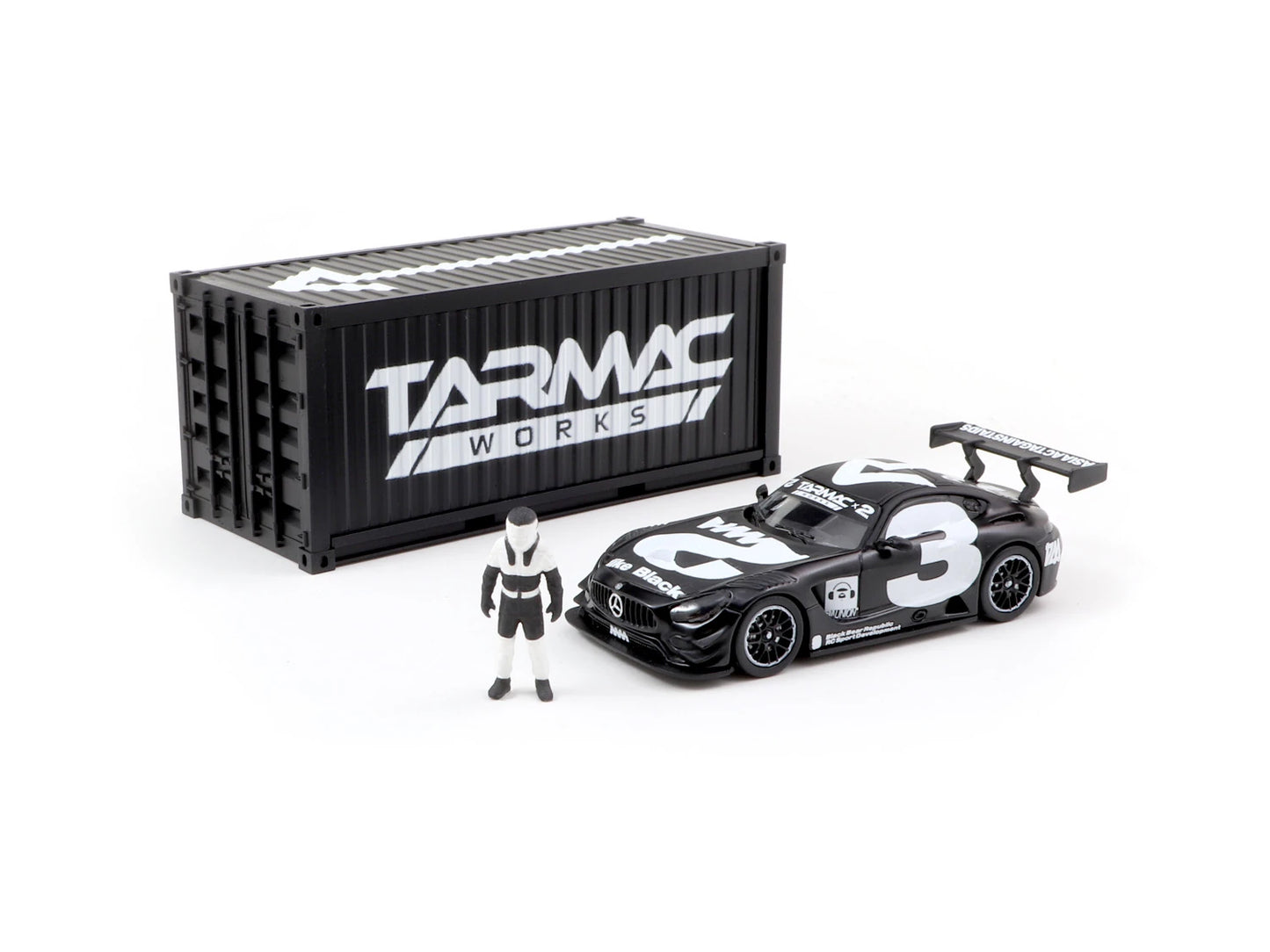 Tarmac Works Hobby64 1/64 Mercedes-AMG GT3 #3 w/ Container & Figure Black/ White - T64-008-4A3W