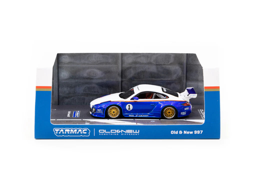 Tarmac Works Hobby64 1/64 Old & New Porsche 997 Blue / White