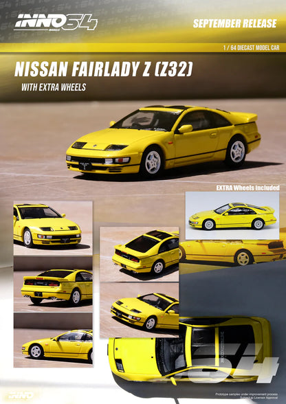 Inno64 1/64 Nissan Fairlady Z (Z32) Yellow Pearlglow w/ Extra Wheels