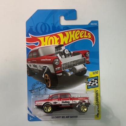 Hot Wheels 1/64 ‘55 Chevy Bel Air Gasser Holley Red & White