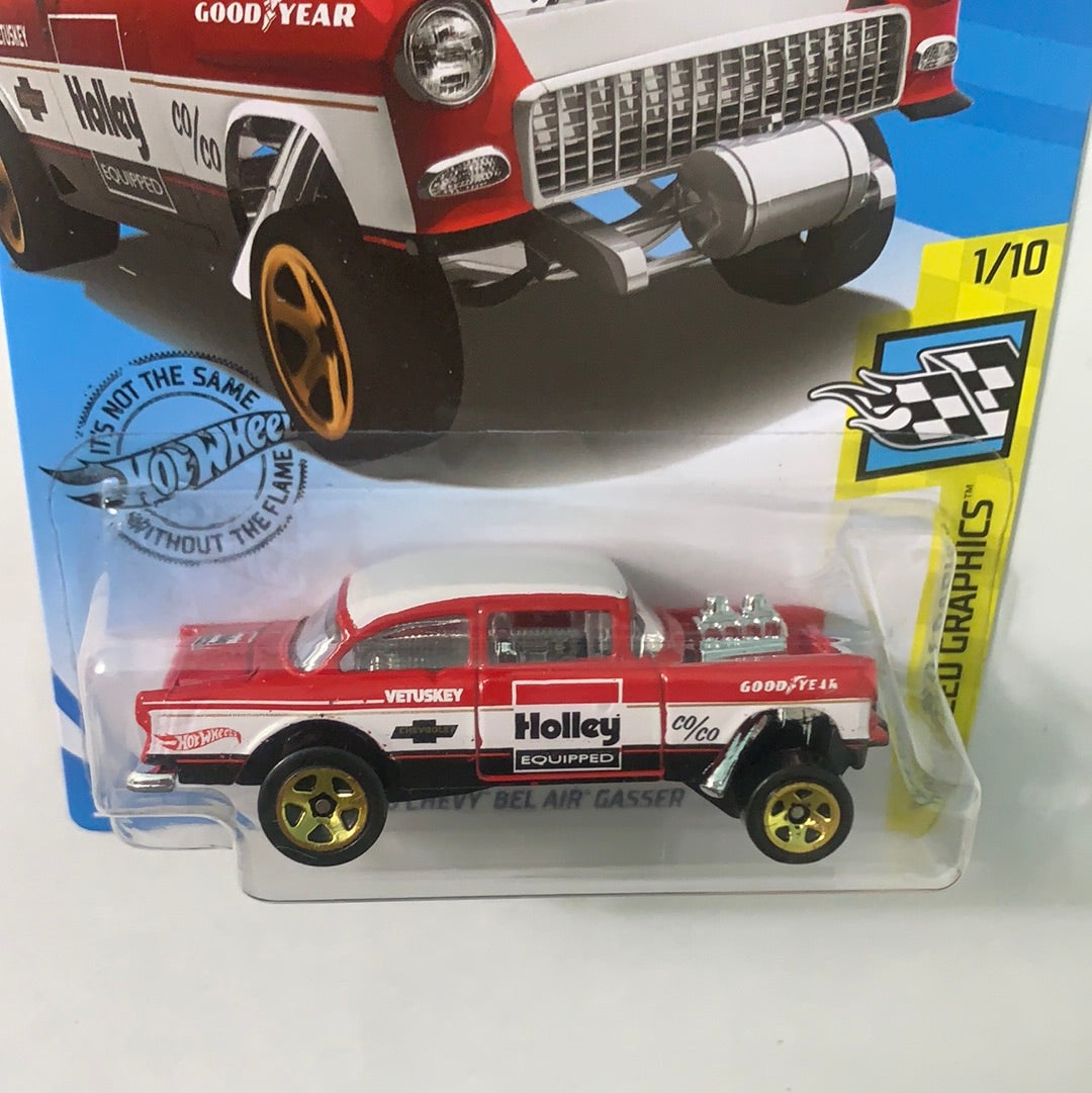 Hot Wheels 1/64 ‘55 Chevy Bel Air Gasser Holley Red & White