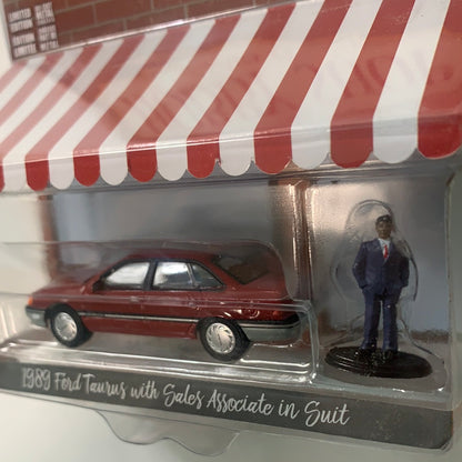 Greenlight 1/64 1989 Ford Taurus Red w/ Sales Associate in Suit