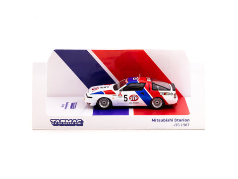 Tarmac Works 1/64 Hobby64 Mitsubishi Starion JTC 1987 # 5 STP White & Blue - T64-055-87JTC05