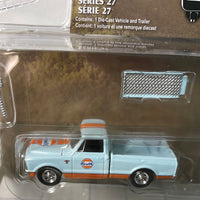 Greenlight 1/64 Hitch & Tow 1968 Chevrolet C-10 Shortbed & Tandem Car Trailer Blue