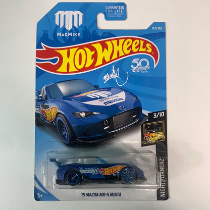 Hot Wheels 1/64 ‘15 Mazda MX-5 Miata Mad Mike Blue - Damaged Box