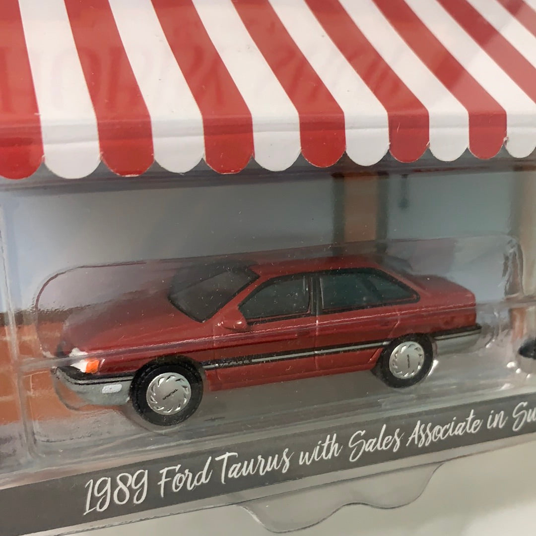 Greenlight 1/64 1989 Ford Taurus Red w/ Sales Associate in Suit