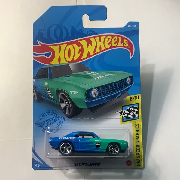 Hot Wheels 1/64 ‘69 Copo Camaro Falken Blue & Green