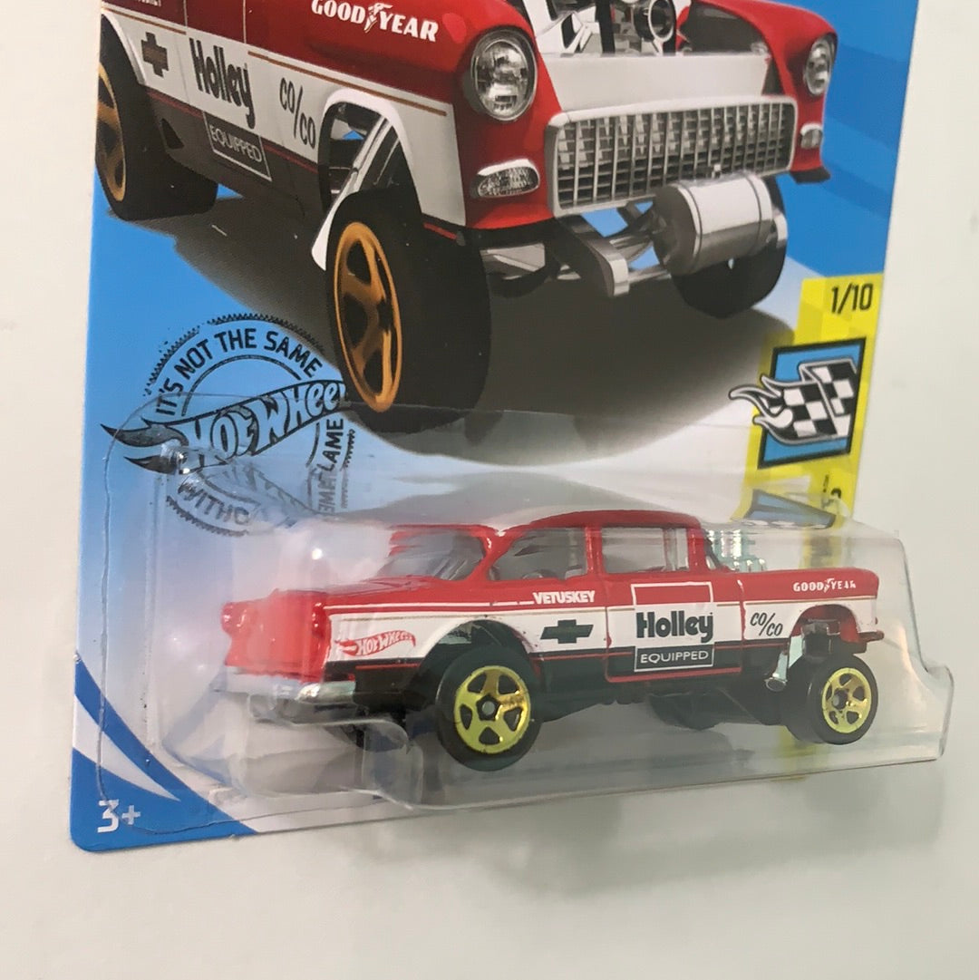 Hot Wheels 1/64 ‘55 Chevy Bel Air Gasser Holley Red & White