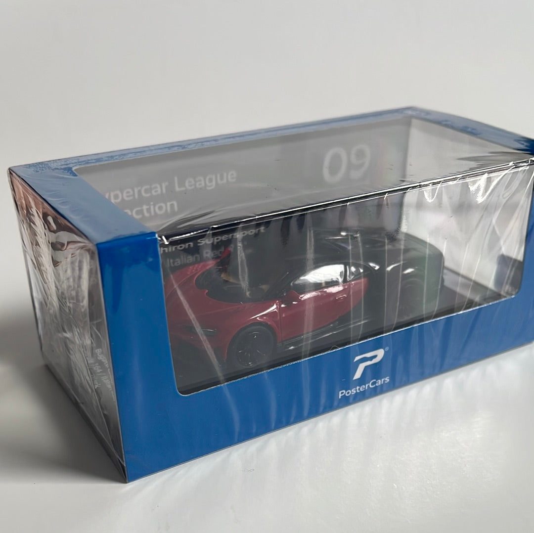 Postercars 1/64 Bugatti Chiron Supersport Italian Red & Nocturne Black - Hypercar League Collection