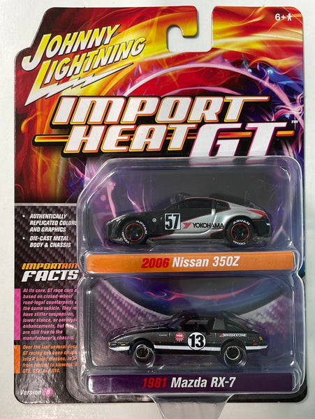 Johnny Lightning 1/64 Import Heat GT 2006 Nissan 350Z Black & Silver 1981 Mazda RX-7 Black Version B