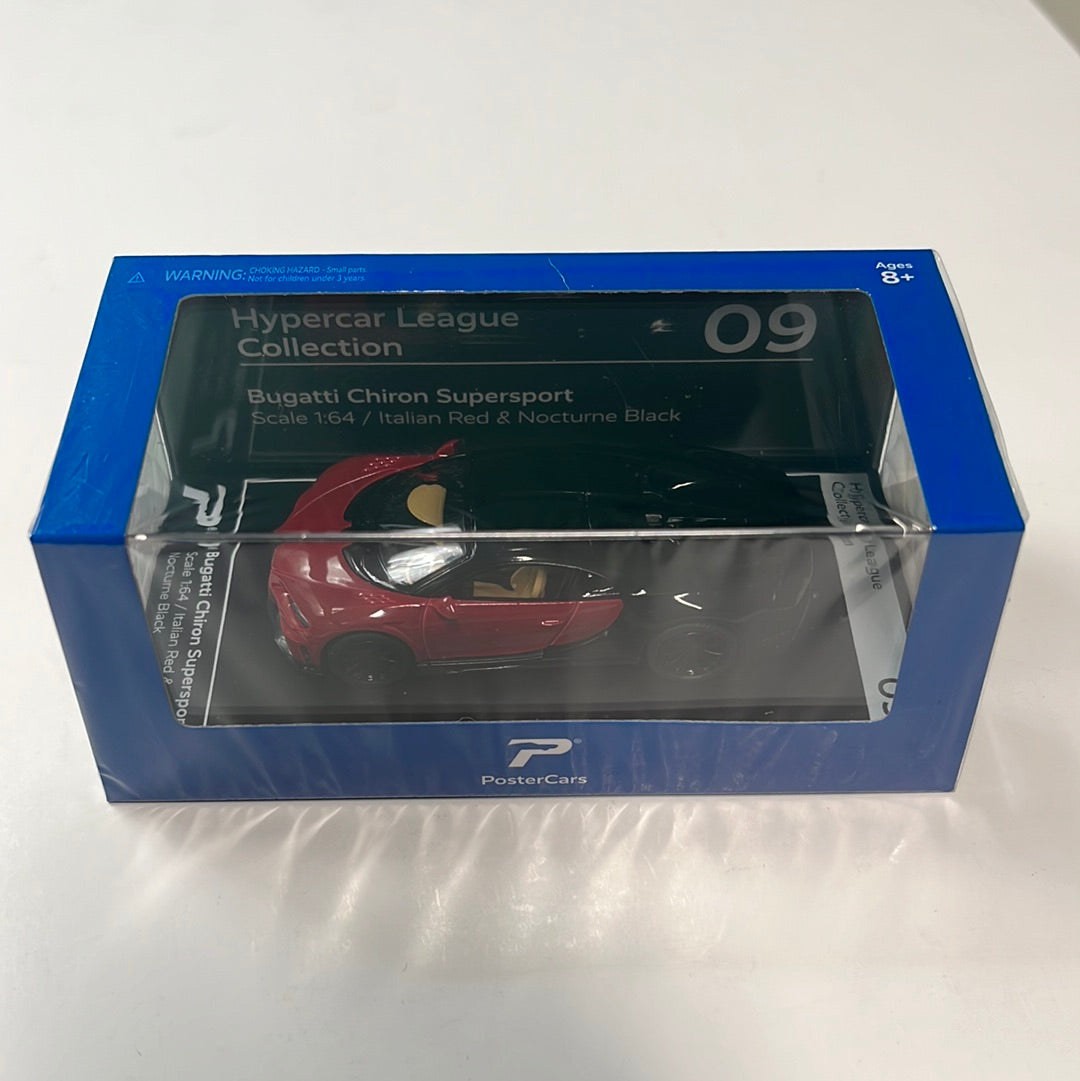 Postercars 1/64 Bugatti Chiron Supersport Italian Red & Nocturne Black - Hypercar League Collection