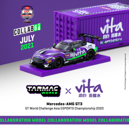Tarmac Works Collab64 1/64 Mercedes AMG GT3 Frank Yu X Vita Purple w/ Container - T64-008-WATER